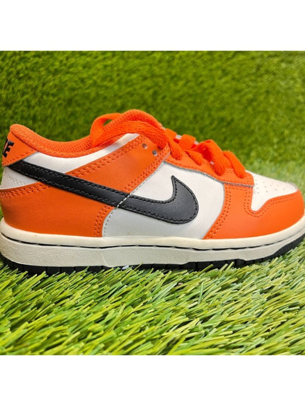 Nike Dunk Low Boys Size 10.5C White Orange Black Athletic Leather Shoes Sneakers
